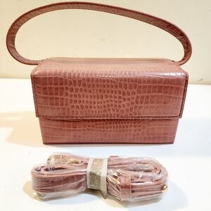 Like Dreams Pink Croc-Embossed Small Boxy  Handbag